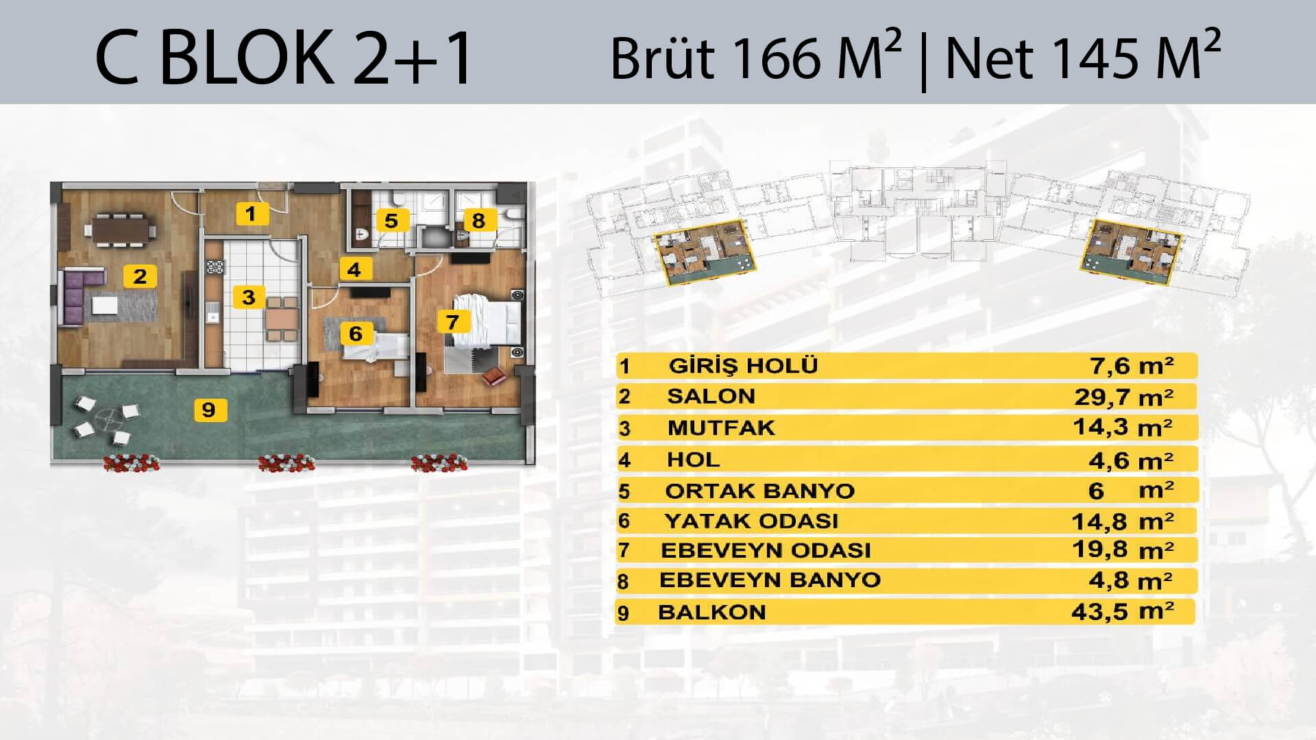 Supark 2+1 A ve C Blok kat planı